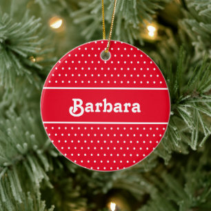Ornamento De Cerâmica Bolinhas de Nome Personalizado Vermelho e Branco