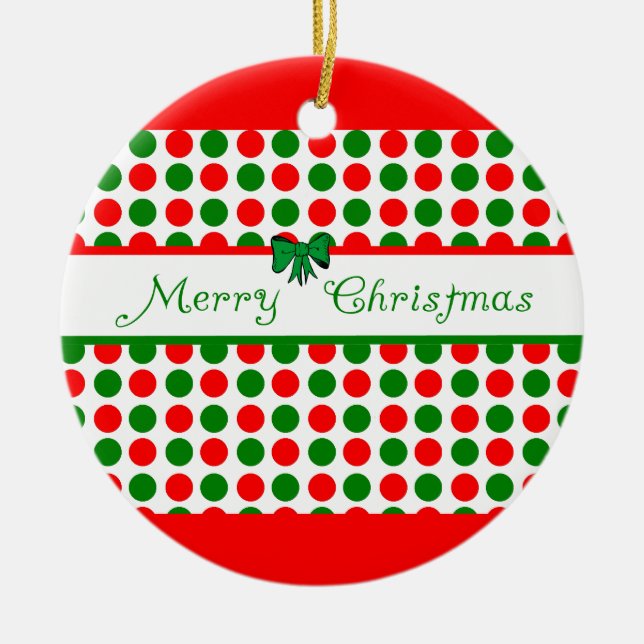Ornamento De Cerâmica Bolinhas do Feliz Natal (Frente)