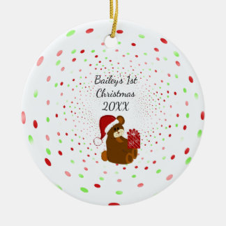 Ornamento De Cerâmica Bolinhas e Ursos Primeiro Natal