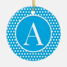 Ornamento De Cerâmica Bolinhas iniciais de letras azuis com cor retrô az