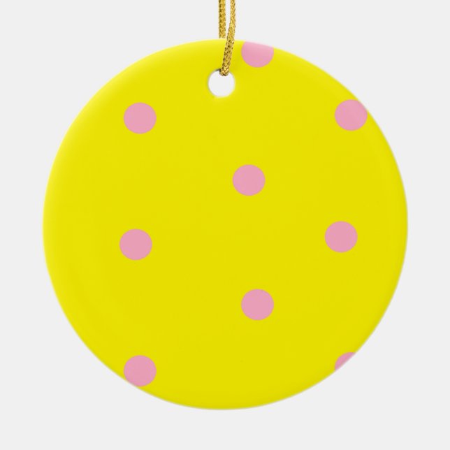 Ornamento De Cerâmica Bolinhas rosa em amarelo (Frente)