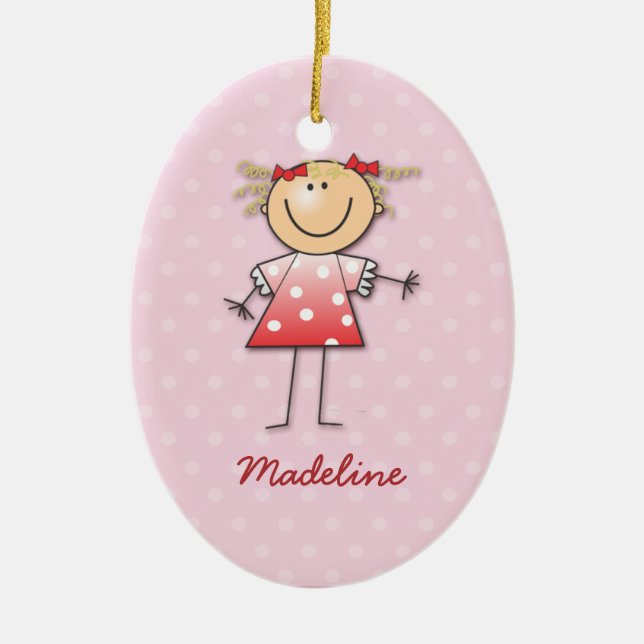 Ornamento De Cerâmica bolinhas rosa para Madeline (Frente)
