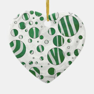 Ornamento De Cerâmica Bolinhas Zebra Verde e Branca