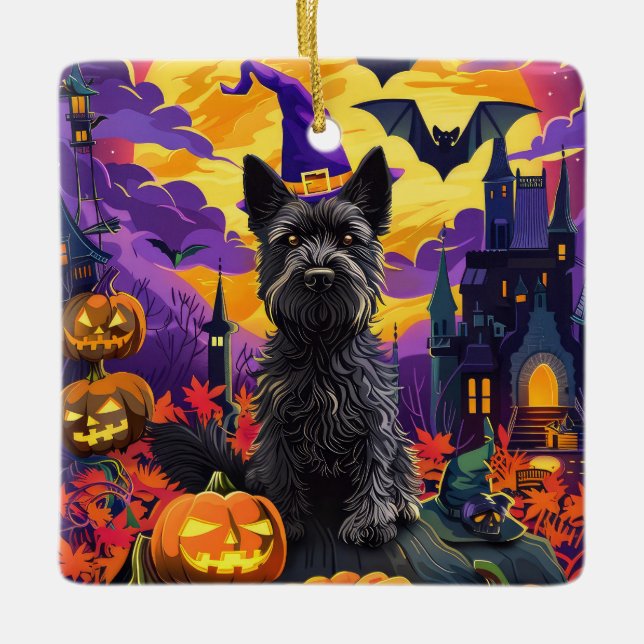 Ornamento De Cerâmica Bolinho de Bruxas de Terrier Halloween, escocês Sp (Frente)
