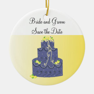 Ornamento De Cerâmica Bolo Azul e Amarelo Salvar a Data