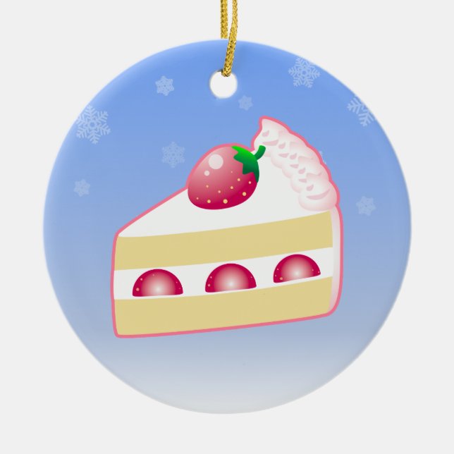 Ornamento De Cerâmica Bolo da morango do Natal (Frente)