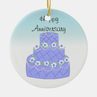 Ornamento De Cerâmica Bolo de Aniversário Azul Elegante