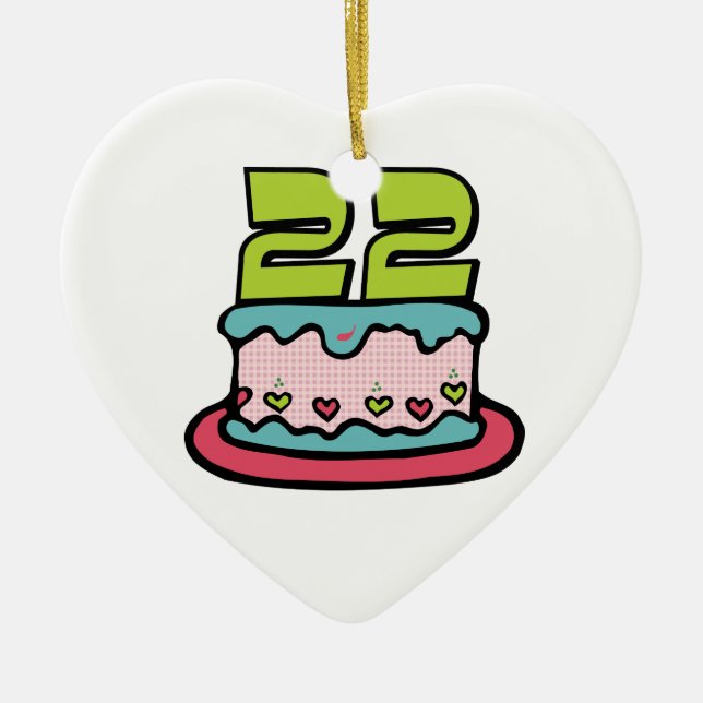 Ornamento De Cerâmica Bolo de aniversário de 22 anos (Frente)