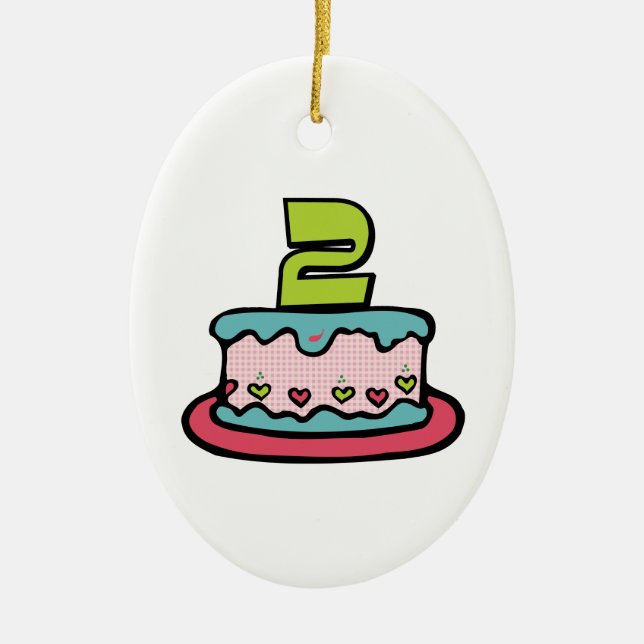 Ornamento De Cerâmica Bolo de aniversário de 2 anos (Frente)