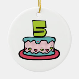Ornamento De Cerâmica Bolo de aniversário de 5 anos