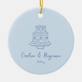 Ornamento De Cerâmica Bolo de Casamento Azul Legal Manuscrito Personaliz