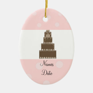 Ornamento De Cerâmica Bolo de Casamento Rosa Suave e Chocolate