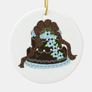 Ornamento De Cerâmica Bolo de Chocolate e Azul Elegante