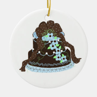 Ornamento De Cerâmica Bolo de Chocolate e Azul Elegante