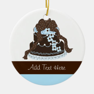 Ornamento De Cerâmica Bolo de Designer de Chocolate e Azul Elegante