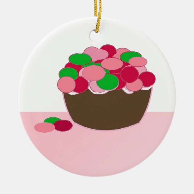 Ornamento De Cerâmica Bolo de Smarties (Frente)