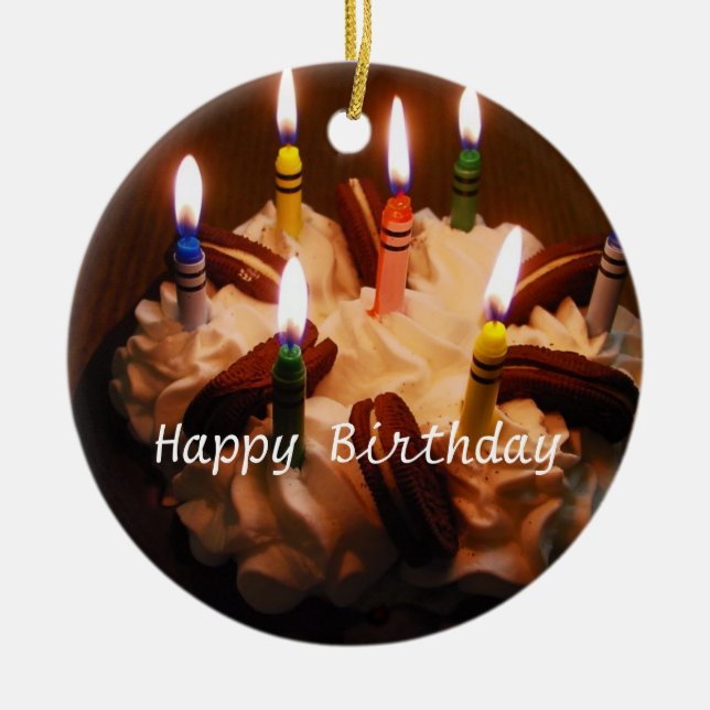 Ornamento De Cerâmica Bolo do feliz aniversario (Frente)