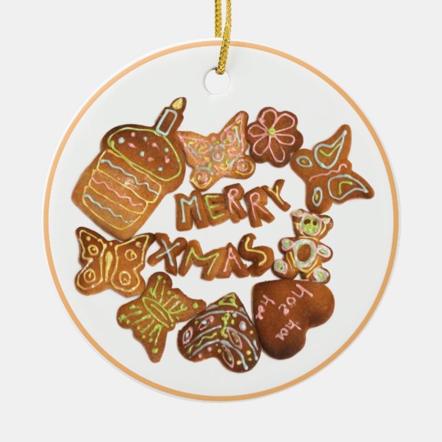 Ornamento De Cerâmica Bolos de Natal alegres (Frente)