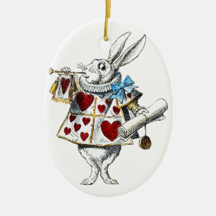Ornamento De Cerâmica Bolsa do Coelho Branco Alice Wonderland Hearts