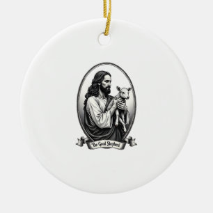 Ornamento De Cerâmica Bom Pastor Jesus Camisa da Fé com Gravação Vintage