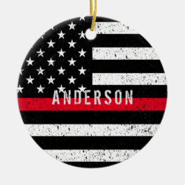 Ornamento De Cerâmica Bombeiro afligido Thin Red Line com nome