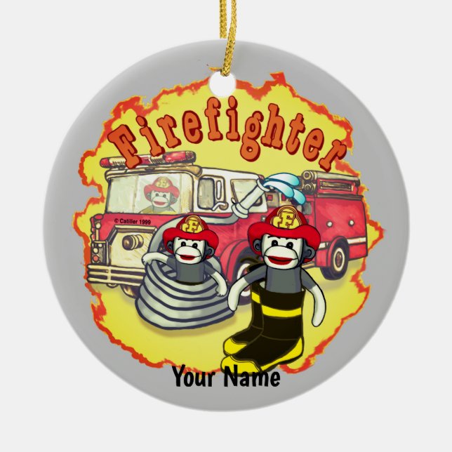 Ornamento De Cerâmica Bombeiro do Macaco Sock (Frente)