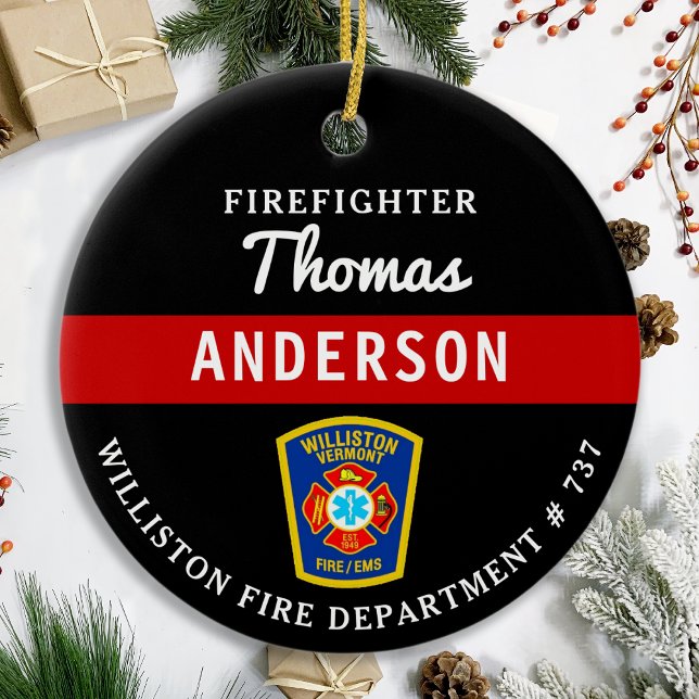 Ornamento De Cerâmica Bombeiro Personalizado Thin Red Fire Rescut (Criador carregado)