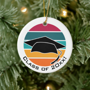 Ornamento De Cerâmica Boné Mortarboard do Formando de Graduação Retro