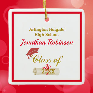 Ornamento De Cerâmica Boné Vermelho e Diploma Cerâmico