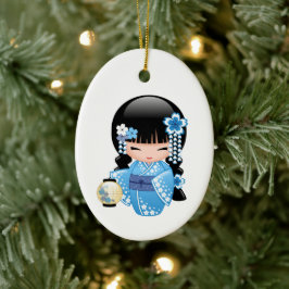 Ornamento De Cerâmica Boneca de inverno Kokeshi - Menina Kimono Geisha A