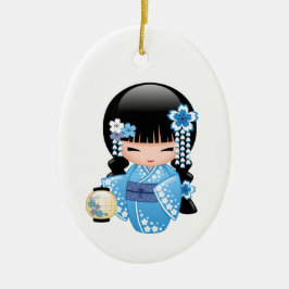 Ornamento De Cerâmica Boneca de inverno Kokeshi - Menina Kimono Geisha A