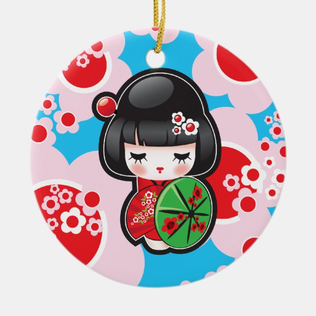Ornamento De Cerâmica Boneca de Kawaii Kokeshi (Frente)