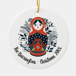 Ornamento De Cerâmica Boneca de nidificação personalizada de Natal