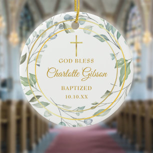 Ornamento De Cerâmica Boneca Dourada Laurel Garland Personalizada Batism