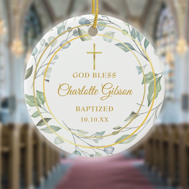 Ornamento De Cerâmica Boneca Dourada Laurel Garland Personalizada Batism (Criador carregado)
