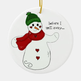 Ornamento De Cerâmica Boneco de Neve Acenando com Dizer