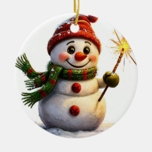 Ornamento De Cerâmica Boneco de Neve Alegre
