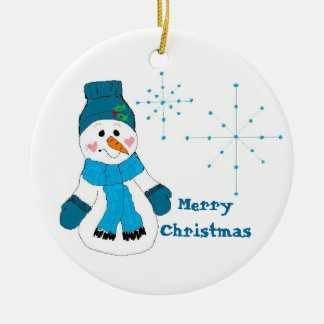 Ornamento De Cerâmica Boneco de Neve Azul