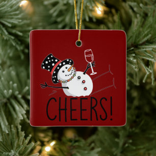 Ornamento De Cerâmica Boneco de Neve Brinde Vinho Natal Divertido Xmas I