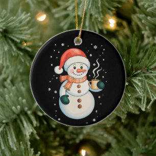 Ornamento De Cerâmica Boneco de Neve Café Quente Chapéu de Papai Noel In