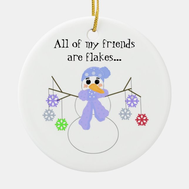 Ornamento De Cerâmica Boneco de Neve com Amigos Flocos (Frente)