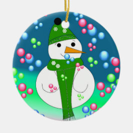 Ornamento De Cerâmica Boneco de Neve com Bolhas Flutuantes