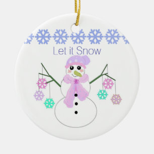 Ornamento De Cerâmica Boneco de Neve com Flocos de Neve