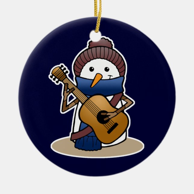 Ornamento De Cerâmica Boneco de neve com guitarra (Frente)