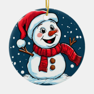 Ornamento De Cerâmica Boneco de Neve de Desenho Animado Festivo com Chap