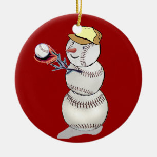 Ornamento De Cerâmica Boneco de neve do basebol