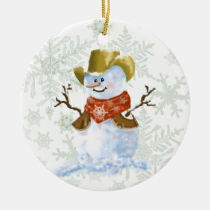 Ornamento De Cerâmica Boneco de neve do vaqueiro