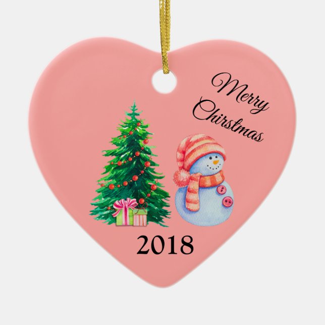 Ornamento De Cerâmica Boneco de Neve e Árvore de Natal (Frente)