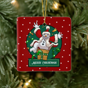 Ornamento De Cerâmica Boneco de Neve Engraçado Surpresa de Natal Alegria