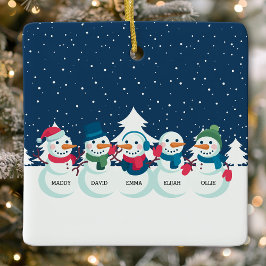 Ornamento De Cerâmica Boneco de Neve Família de 5 Pessoas Personalizado 